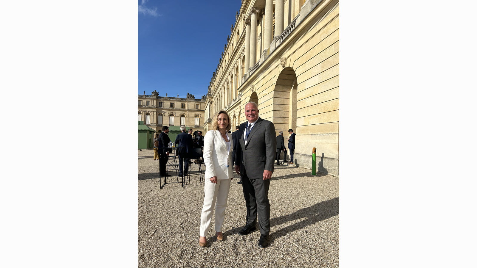 CSL Senior Vice President and Head of Global Regulatory Affairs Emmanuelle Lecomte-Brisset and CSL CEO Paul McKenzie outside of Versailles Palace