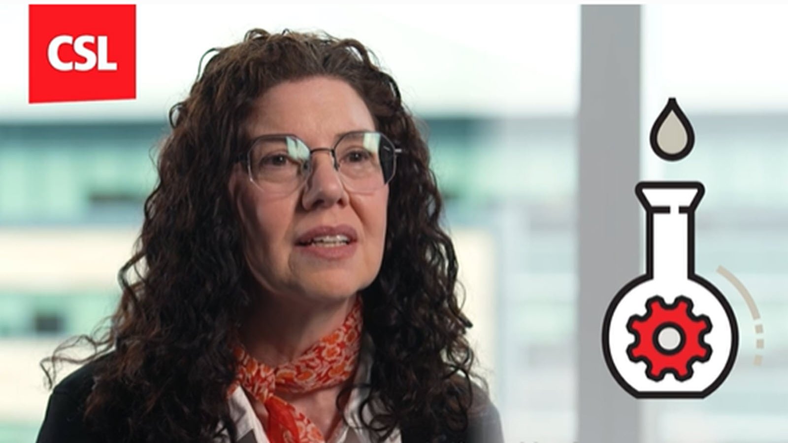 Deborah Long, M.D., CSL Head of Medical Affairs and an illustration of plasma